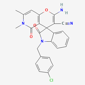 molecular formula C25H19ClN4O3 B2686296 2'-氨基-1-(4-氯苯甲基)-6',7'-二甲基-2,5'-二氧代-5',6'-二氢螺[吲哚-3,4'-吡喃[3,2-c]吡啶]-3'-碳腈 CAS No. 886178-72-9