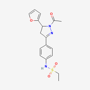 molecular formula C17H19N3O4S B2686308 1-Acetyl-3-{4-[(ethylsulfonyl)amino]phenyl}-5-(2-furyl)-2-pyrazoline CAS No. 702649-98-7