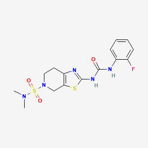 molecular formula C15H18FN5O3S2 B2686316 2-(3-(2-fluorophenyl)ureido)-N,N-dimethyl-6,7-dihydrothiazolo[5,4-c]pyridine-5(4H)-sulfonamide CAS No. 1448129-22-3