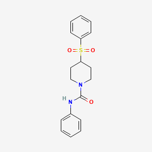 molecular formula C18H20N2O3S B2686322 N-苯基-4-(苯基磺酰基)哌啶-1-甲酰胺 CAS No. 1448060-86-3