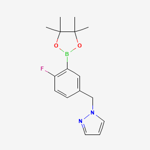 molecular formula C16H20BFN2O2 B2686348 1-{[4-fluoro-3-(tetramethyl-1,3,2-dioxaborolan-2-yl)phenyl]methyl}-1H-pyrazole CAS No. 1486485-41-9