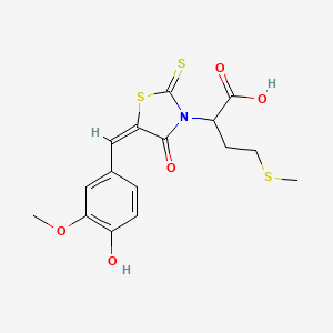 molecular formula C16H17NO5S3 B2686361 (E)-2-(5-(4-羟基-3-甲氧基苯甲亚甲基)-4-氧代-2-硫代噻唑烷-3-基)-4-(甲硫基)丁酸 CAS No. 90812-42-3