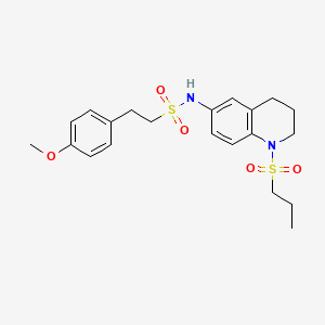 molecular formula C21H28N2O5S2 B2686363 2-(4-methoxyphenyl)-N-(1-(propylsulfonyl)-1,2,3,4-tetrahydroquinolin-6-yl)ethanesulfonamide CAS No. 1021089-14-4