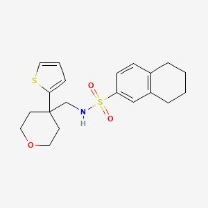 molecular formula C20H25NO3S2 B2686367 N-((4-(thiophen-2-yl)tetrahydro-2H-pyran-4-yl)methyl)-5,6,7,8-tetrahydronaphthalene-2-sulfonamide CAS No. 1203208-74-5