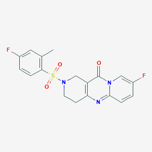 molecular formula C18H15F2N3O3S B2686382 8-fluoro-2-((4-fluoro-2-methylphenyl)sulfonyl)-3,4-dihydro-1H-dipyrido[1,2-a:4',3'-d]pyrimidin-11(2H)-one CAS No. 2034368-53-9