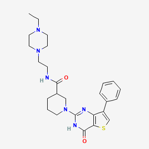 molecular formula C26H34N6O2S B2686411 N-(2-(4-乙基哌嗪-1-基)乙基)-1-(4-氧代-7-苯基-3,4-二氢噻吩[3,2-d]嘧啶-2-基)哌啶-3-羧酰胺 CAS No. 1242911-27-8