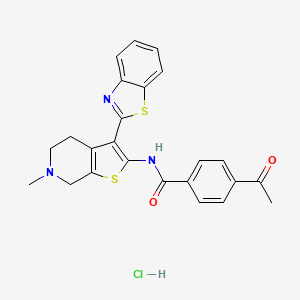 molecular formula C24H22ClN3O2S2 B2686416 4-acetyl-N-(3-(benzo[d]thiazol-2-yl)-6-methyl-4,5,6,7-tetrahydrothieno[2,3-c]pyridin-2-yl)benzamide hydrochloride CAS No. 1330330-35-2