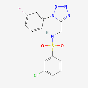 molecular formula C14H11ClFN5O2S B2686428 3-chloro-N-((1-(3-fluorophenyl)-1H-tetrazol-5-yl)methyl)benzenesulfonamide CAS No. 920467-04-5