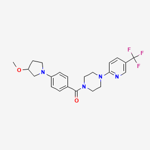 molecular formula C22H25F3N4O2 B2686440 (4-(3-Methoxypyrrolidin-1-yl)phenyl)(4-(5-(trifluoromethyl)pyridin-2-yl)piperazin-1-yl)methanone CAS No. 1798677-93-6
