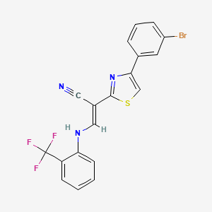 molecular formula C19H11BrF3N3S B2686461 (E)-2-(4-(3-溴苯基)噻唑-2-基)-3-((2-(三氟甲基)苯基)氨基)丙烯腈 CAS No. 477298-81-0