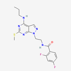 molecular formula C18H20F2N6OS B2686486 2,4-二氟-N-(2-(6-(甲硫基)-4-(丙基氨基)-1H-吡唑并[3,4-d]嘧啶-1-基)乙基)苯甲酰胺 CAS No. 946282-29-7
