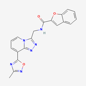 molecular formula C19H14N6O3 B2686487 N-((8-(3-methyl-1,2,4-oxadiazol-5-yl)-[1,2,4]triazolo[4,3-a]pyridin-3-yl)methyl)benzofuran-2-carboxamide CAS No. 2034349-35-2