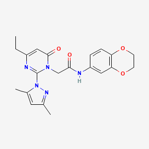 molecular formula C21H23N5O4 B2686494 N-(2,3-dihydrobenzo[b][1,4]dioxin-6-yl)-2-(2-(3,5-dimethyl-1H-pyrazol-1-yl)-4-ethyl-6-oxopyrimidin-1(6H)-yl)acetamide CAS No. 1007081-40-4