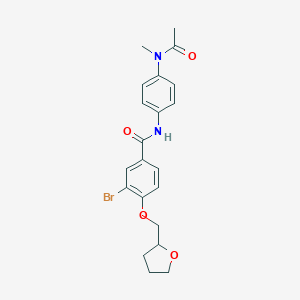 molecular formula C21H23BrN2O4 B268650 N-{4-[acetyl(methyl)amino]phenyl}-3-bromo-4-(tetrahydro-2-furanylmethoxy)benzamide 