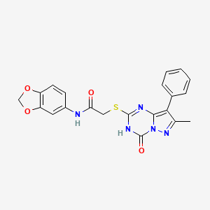 N-(benzo[d][1,3]dioxol-5-yl)-2-((7-methyl-4-oxo-8-phenyl-3,4-dihydropyrazolo[1,5-a][1,3,5]triazin-2-yl)thio)acetamide