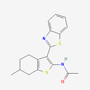 molecular formula C18H18N2OS2 B2686507 N-(3-(benzo[d]thiazol-2-yl)-6-methyl-4,5,6,7-tetrahydrobenzo[b]thiophen-2-yl)acetamide CAS No. 477544-37-9