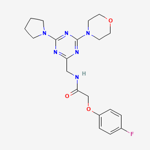 molecular formula C20H25FN6O3 B2686510 2-(4-fluorophenoxy)-N-((4-morpholino-6-(pyrrolidin-1-yl)-1,3,5-triazin-2-yl)methyl)acetamide CAS No. 2034410-00-7