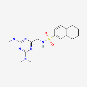 molecular formula C18H26N6O2S B2686515 N-((4,6-bis(dimethylamino)-1,3,5-triazin-2-yl)methyl)-5,6,7,8-tetrahydronaphthalene-2-sulfonamide CAS No. 2034573-79-8
