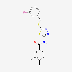 molecular formula C18H16FN3OS2 B2686523 N-(5-((3-fluorobenzyl)thio)-1,3,4-thiadiazol-2-yl)-3,4-dimethylbenzamide CAS No. 392303-55-8