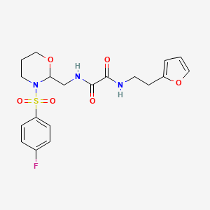 molecular formula C19H22FN3O6S B2686524 N1-((3-((4-氟苯基)磺酰)-1,3-噁唑环己烷-2-基)甲基)-N2-(2-(呋喃-2-基)乙基)草酰胺 CAS No. 872976-52-8