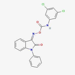 molecular formula C21H13Cl2N3O3 B2686526 3-({[(3,5-dichloroanilino)carbonyl]oxy}imino)-1-phenyl-1H-indol-2-one CAS No. 866143-51-3