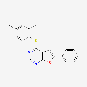 molecular formula C20H16N2OS B2686546 4-[(2,4-Dimethylphenyl)sulfanyl]-6-phenylfuro[2,3-d]pyrimidine CAS No. 866039-00-1