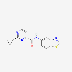 molecular formula C17H16N4OS B2686551 2-Cyclopropyl-6-methyl-N-(2-methyl-1,3-benzothiazol-5-yl)pyrimidine-4-carboxamide CAS No. 2415571-83-2