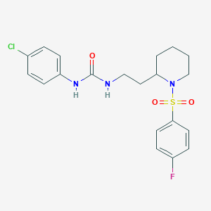 molecular formula C20H23ClFN3O3S B2686555 1-(4-Chlorophenyl)-3-(2-(1-((4-fluorophenyl)sulfonyl)piperidin-2-yl)ethyl)urea CAS No. 898415-09-3