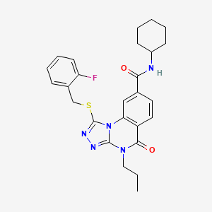 N-cyclohexyl-1-((2-fluorobenzyl)thio)-5-oxo-4-propyl-4,5-dihydro-[1,2,4]triazolo[4,3-a]quinazoline-8-carboxamide