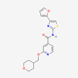 molecular formula C19H19N3O4S B2686582 N-(4-(呋喃-2-基)噻唑-2-基)-2-((四氢-2H-吡喃-4-基)甲氧基)异烟酰胺 CAS No. 2034364-87-7