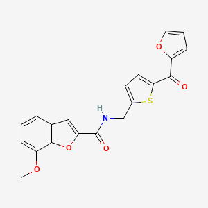 molecular formula C20H15NO5S B2686591 N-((5-(furan-2-carbonyl)thiophen-2-yl)methyl)-7-methoxybenzofuran-2-carboxamide CAS No. 1797599-90-6