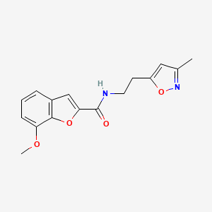 molecular formula C16H16N2O4 B2686594 7-methoxy-N-(2-(3-methylisoxazol-5-yl)ethyl)benzofuran-2-carboxamide CAS No. 1421493-28-8