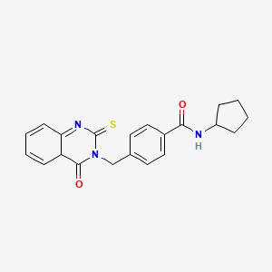 molecular formula C21H21N3O2S B2686603 N-环戊基-4-[(4-氧代-2-硫代-4aH-喹唑并[3,2-d]嘧啶-3-基)甲基]苯甲酰胺 CAS No. 2097863-74-4
