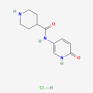 molecular formula C11H16ClN3O2 B2686622 N-(6-Oxo-1H-pyridin-3-yl)piperidine-4-carboxamide;hydrochloride CAS No. 2243512-36-7