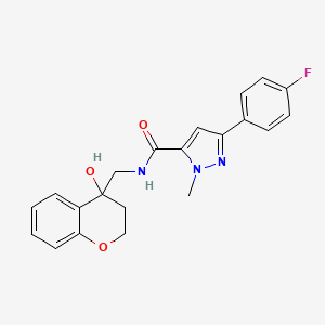 molecular formula C21H20FN3O3 B2686625 3-(4-fluorophenyl)-N-((4-hydroxychroman-4-yl)methyl)-1-methyl-1H-pyrazole-5-carboxamide CAS No. 1396809-46-3