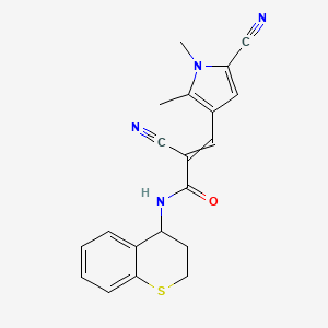 molecular formula C20H18N4OS B2686639 2-cyano-3-(5-cyano-1,2-dimethyl-1H-pyrrol-3-yl)-N-(3,4-dihydro-2H-1-benzothiopyran-4-yl)prop-2-enamide CAS No. 1424632-85-8