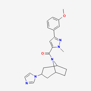 molecular formula C22H25N5O2 B2686640 ((1R,5S)-3-(1H-imidazol-1-yl)-8-azabicyclo[3.2.1]octan-8-yl)(3-(3-methoxyphenyl)-1-methyl-1H-pyrazol-5-yl)methanone CAS No. 2309343-69-7
