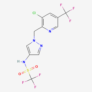 molecular formula C11H7ClF6N4O2S B2686664 N-(1-{[3-氯-5-(三氟甲基)-2-吡啶基]甲基}-1H-吡唑-4-基)(三氟甲基)甲磺酰胺 CAS No. 2061269-70-1