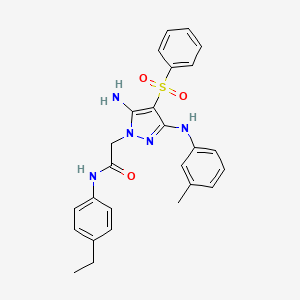 molecular formula C26H27N5O3S B2686670 2-(5-amino-4-(phenylsulfonyl)-3-(m-tolylamino)-1H-pyrazol-1-yl)-N-(4-ethylphenyl)acetamide CAS No. 2034399-77-2