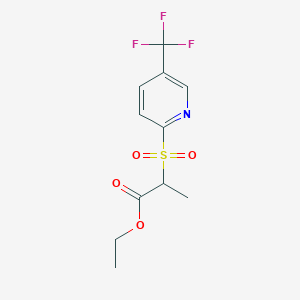 molecular formula C11H12F3NO4S B2686690 乙酸 2-{[5-(三氟甲基)-2-吡啶基]磺酰}丙酯 CAS No. 338962-51-9