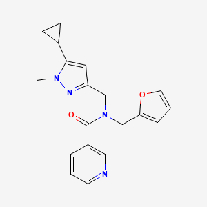 molecular formula C19H20N4O2 B2686702 N-((5-cyclopropyl-1-methyl-1H-pyrazol-3-yl)methyl)-N-(furan-2-ylmethyl)nicotinamide CAS No. 1795304-60-7