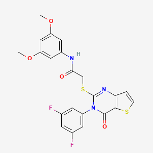 molecular formula C22H17F2N3O4S2 B2686703 2-{[3-(3,5-difluorophenyl)-4-oxo-3,4-dihydrothieno[3,2-d]pyrimidin-2-yl]sulfanyl}-N-(3,5-dimethoxyphenyl)acetamide CAS No. 1260989-72-7