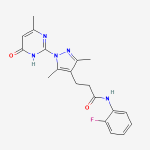 molecular formula C19H20FN5O2 B2686704 3-(3,5-dimethyl-1-(4-methyl-6-oxo-1,6-dihydropyrimidin-2-yl)-1H-pyrazol-4-yl)-N-(2-fluorophenyl)propanamide CAS No. 1172414-73-1