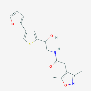 molecular formula C17H18N2O4S B2686709 2-(3,5-Dimethyl-1,2-oxazol-4-yl)-N-[2-[4-(furan-2-yl)thiophen-2-yl]-2-hydroxyethyl]acetamide CAS No. 2379996-36-6