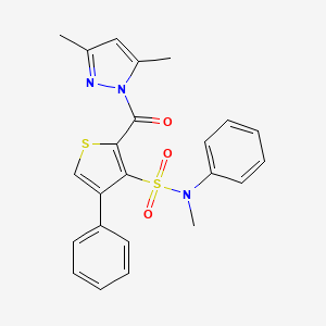 molecular formula C23H21N3O3S2 B2686711 2-(3,5-dimethyl-1H-pyrazole-1-carbonyl)-N-methyl-N,4-diphenylthiophene-3-sulfonamide CAS No. 1984073-06-4