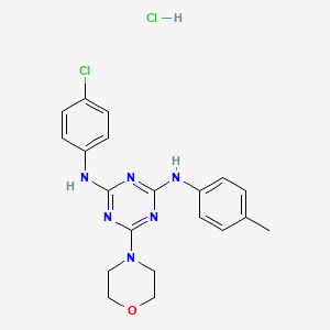 molecular formula C20H22Cl2N6O B2686713 N2-(4-chlorophenyl)-6-morpholino-N4-(p-tolyl)-1,3,5-triazine-2,4-diamine hydrochloride CAS No. 1179476-56-2