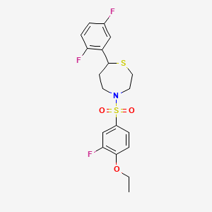 molecular formula C19H20F3NO3S2 B2686747 7-(2,5-Difluorophenyl)-4-((4-ethoxy-3-fluorophenyl)sulfonyl)-1,4-thiazepane CAS No. 1705727-18-9