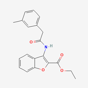 molecular formula C20H19NO4 B2686757 乙酸3-(2-(间甲苯)乙酰氨基)苯并呋酮-2-甲酸乙酯 CAS No. 847406-23-9