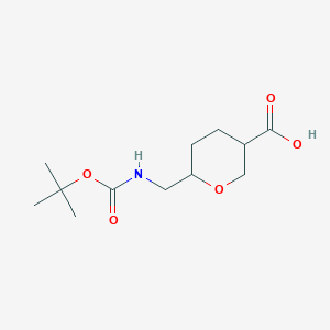 molecular formula C12H21NO5 B2686764 6-[[(2-Methylpropan-2-yl)oxycarbonylamino]methyl]oxane-3-carboxylic acid CAS No. 2503204-26-8