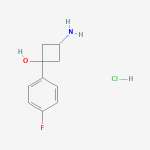 molecular formula C10H13ClFNO B2686775 3-氨基-1-(4-氟苯基)环丁烷-1-醇；盐酸盐 CAS No. 2580249-76-7